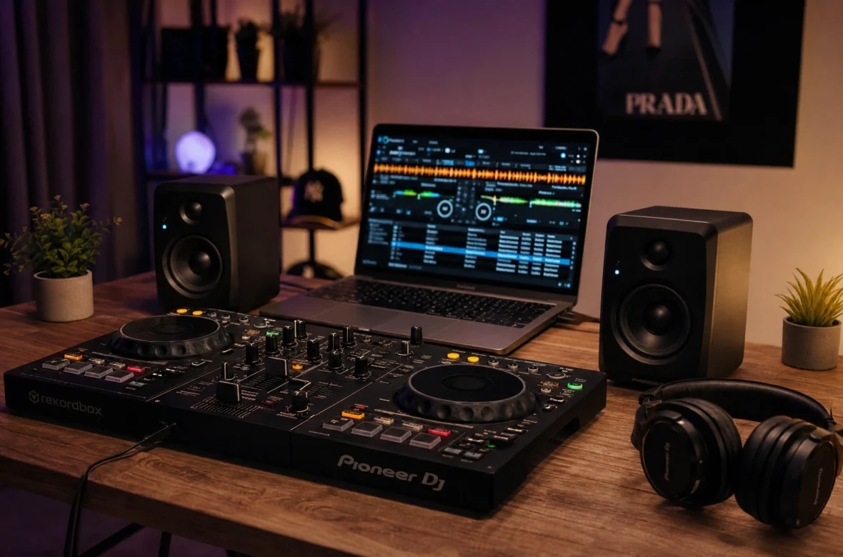 Affordable beginner DJ setup with controller, laptop and headphones in Thailand