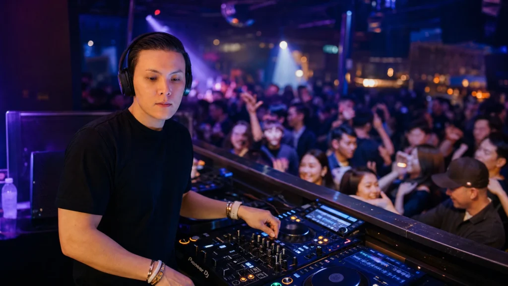 Resident DJ playing their regular night at a packed club