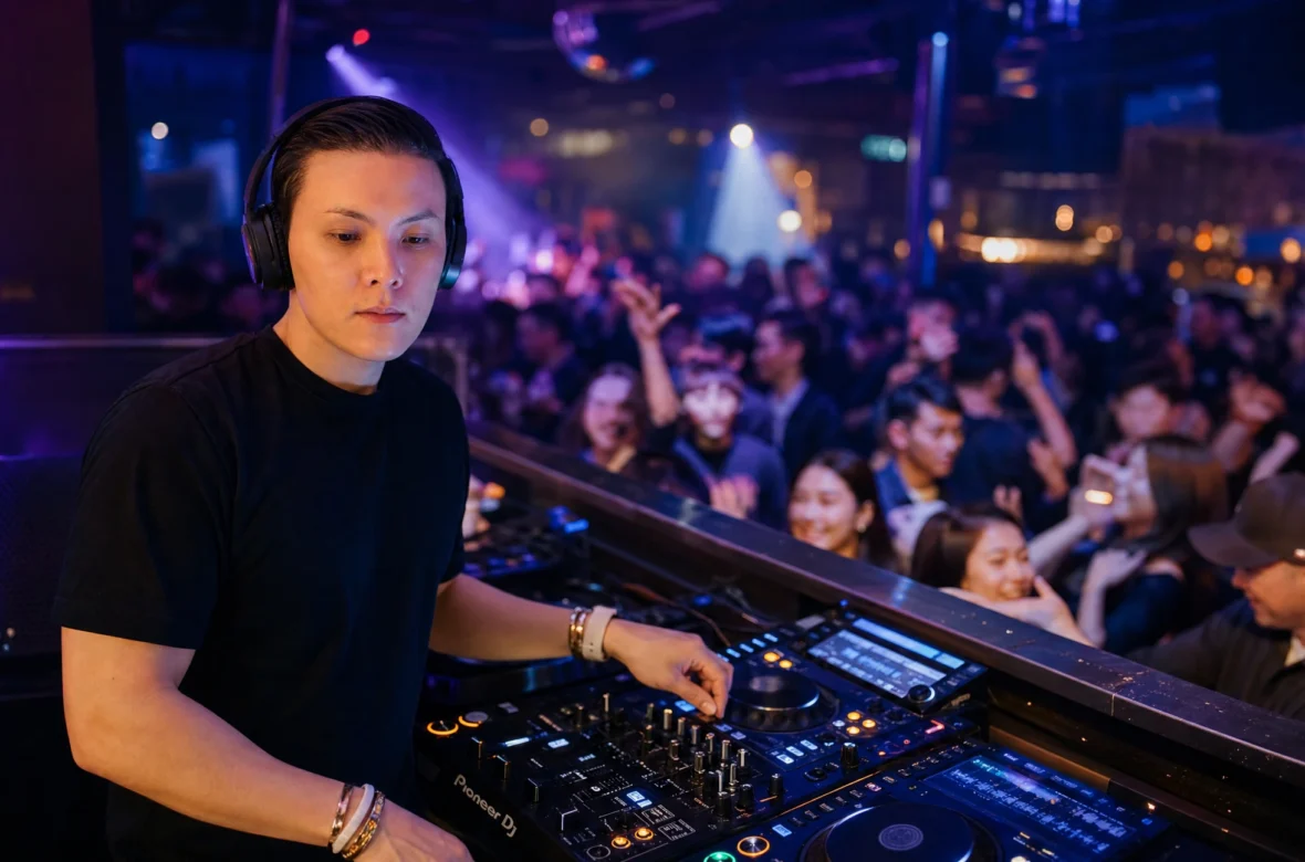 Resident DJ playing their regular night at a packed club