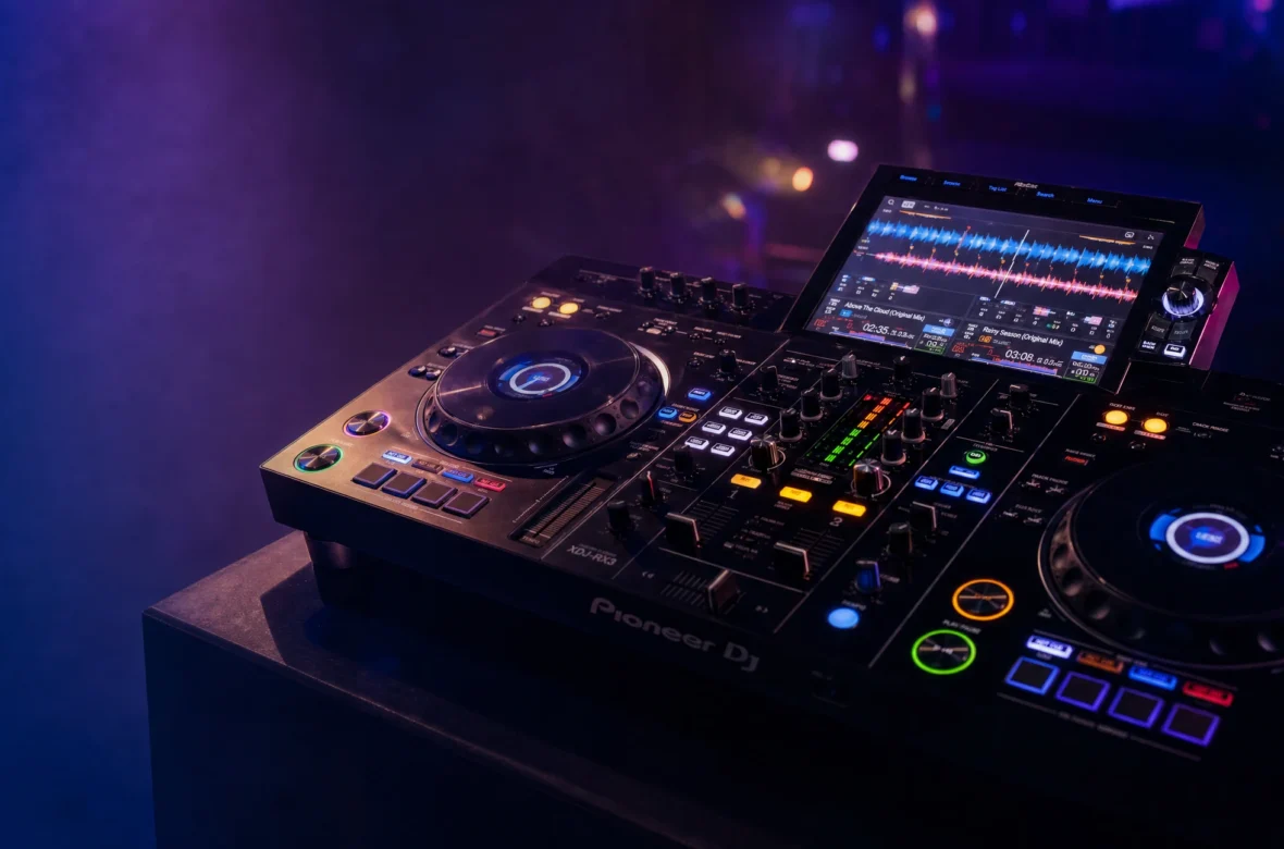 Complete beginner DJ gear collection arranged on a desk