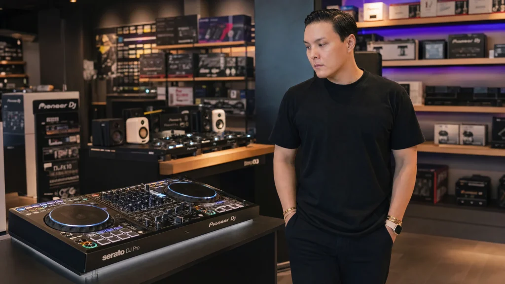 DJ equipment store in Bangkok displaying controllers and gear