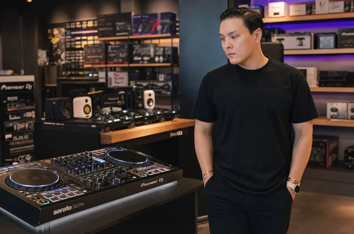 DJ equipment store in Bangkok displaying controllers and gear