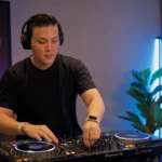 Beginner DJ practicing on a controller while learning to DJ at home